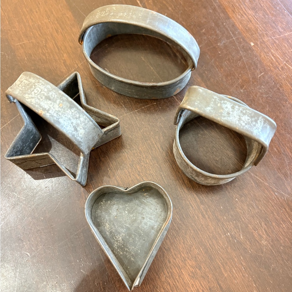 Vintage Metal Cookie Cutter Set - Gray Heart Star Oval Circle